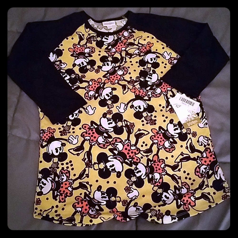 NWT New Lularoe Disney Randy Minnie Mouse Shirt Small Black/Yellow/Orange LLR